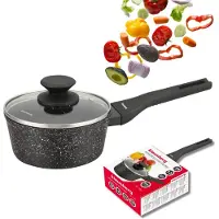 Klausberg KB-7986 Marmeren Steelpan 16 cm met Glazen Deksel – Anti-aanbak, Inductiegeschikt, 1.2 Liter