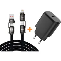 Ntech USB C Adapter - SnelladerUSB C Adapter - Snellader 25w- USB C Oplader - Adapter USB C Met 240W (1.5m) 4 in 1 kabel - Zwart