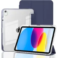 Ntech Hoes geschikt voor iPad 2025 hoes Donker Blauw - iPad A16 hoes 11th Generation hoes - iPad 2022 hoes Smart Case met Harde Doorzichtige Achterkant en Pencil Slot