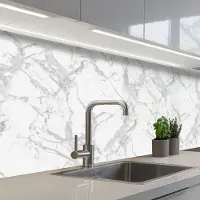 KitchenYeah Keuken achterwand 200x80 cm - Spatscherm zelfklevend Marmer - Zuiver - Grijs - Aders - Muurbeschermer - Spatwand fornuis