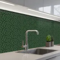 KitchenYeah Keuken achterwand 150x80 cm - Spatscherm zelfklevend Donkergroen - Patroon - Lijnen - Zwart - Muurbeschermer - Spatwand fornuis