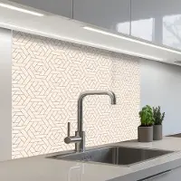 KitchenYeah Keuken achterwand 100x80 cm - Spatscherm zelfklevend Patroon - Beige - Lijnen - Bruin - Muurbeschermer - Spatwand fornuis