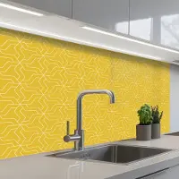 KitchenYeah Keuken achterwand 100x60 cm - Spatscherm zelfklevend Wit - Geel - Patroon - Geometrisch - Muurbeschermer - Spatwand fornuis