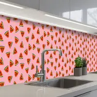 KitchenYeah Keuken achterwand 500x60 cm - Spatscherm zelfklevend Roze - Watermeloen - Geel - Stippen - Muurbeschermer - Spatwand fornuis