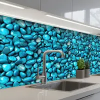 KitchenYeah Keuken achterwand 200x60 cm - Spatscherm zelfklevend Glanzende - Blauwe - Stenen - Muurbeschermer - Spatwand fornuis