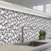 KitchenYeah Keuken achterwand 500x60 cm - Spatscherm zelfklevend Wit - Kiezels - Egaal - Muurbeschermer - Spatwand fornuis
