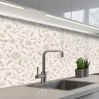 KitchenYeah Keuken achterwand 200x80 cm - Spatscherm zelfklevend Sierlijk - Bloemen - Beige - Muurbeschermer - Spatwand fornuis