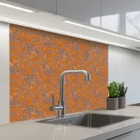 KitchenYeah Keuken achterwand 100x80 cm - Spatscherm zelfklevend Oranje - Sierlijk - Bloemen - Muurbeschermer - Spatwand fornuis