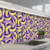 KitchenYeah Keuken achterwand 400x80 cm - Spatscherm zelfklevend Bananen - Bladeren - Paars - Muurbeschermer - Spatwand fornuis