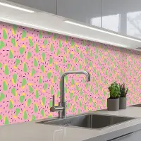 KitchenYeah Keuken achterwand 350x60 cm - Spatscherm zelfklevend Roze - Streepjes - Groen - Peer - Muurbeschermer - Spatwand fornuis