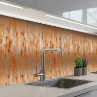 KitchenYeah Keuken achterwand 500x60 cm - Spatscherm zelfklevend Metaal - Grijs - Oranje - Roest print - Muurbeschermer - Spatwand fornuis