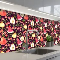 KitchenYeah Keuken achterwand 300x80 cm - Spatscherm zelfklevend Donker - Bladeren - Fruit - Patroon - Muurbeschermer - Spatwand fornuis