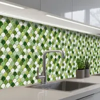 KitchenYeah Keuken achterwand 350x60 cm - Spatscherm zelfklevend Keramiek - Structuur - Groen - Wit - Muurbeschermer - Spatwand fornuis