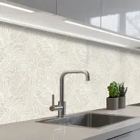 KitchenYeah Keuken achterwand 400x80 cm - Spatscherm zelfklevend Bladeren - Beige - Monstera - Palm - Muurbeschermer - Spatwand fornuis