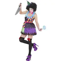 Vegaoo Verkleedkostuum duiverwekkende veelkleurige clown voor dames Halloween outfit - Verkleedkleding - Large