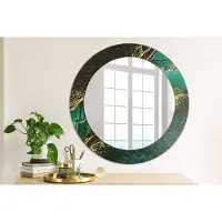 Wallfluent Bedrukte Ronde Spiegel - Ronde Spiegel Lijst Met Print Marmergroen - 60 cm / 46 cm - Groente - Groente Ronde Spiegel Met Print - Woonkamerspiegel - Inloopkastspiegel - Hal - Ophangsysteem