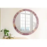 Wallfluent Bedrukte Ronde Spiegel - Ronde Spiegel Lijst Met Print Imitatiemarmer - 90 cm / 76 cm - Gouden - Gouden Ronde Spiegel Met Print - Badkamerspiegel - Gangspiegel - Eetkamer - Top Kwaliteit
