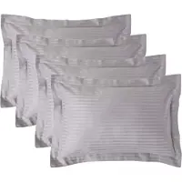 Homescapes Satijn Streep Katoen Kussensloop 50x75 cm met Sierrand – Set van 4 – Zilvergrijs – 100% Egyptisch Katoen Satijn – Draaddichtheid 330