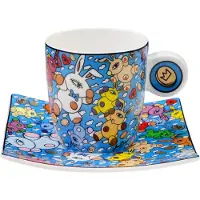Goebel - Mauro Bergonzolis | Kop en schotel Espresso Magic Bunny Explosion | Porselein - 10cm - 100ml - 2 stuks