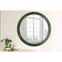 Wallfluent Bedrukte Ronde Spiegel - Ronde Spiegel Lijst Met Print Groen Marmer - 90 cm / 76 cm - Groente - Groente Ronde Spiegel Met Print - Badkamerspiegel - Gangspiegel - Eetkamer - Hal - Montageset