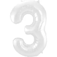 Folat - Folieballon Cijfer 3 Wit Metallic Mat - 86 cm