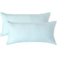 Homescapes Satijn Streep Katoen Kussensloop 40x80 cm – Set van 2 – Aquablauw – 100% Egyptisch Katoen – Draaddichtheid 330