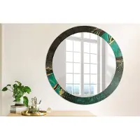 Wallfluent Bedrukte Ronde Spiegel - Ronde Spiegel Lijst Met Print Marmergroen - 80 cm / 66 cm - Groente - Groente Ronde Spiegel Met Print - Woonkamerspiegel - Inloopkastspiegel - Hal - Hangspiegel