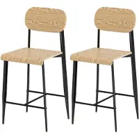Merax Barhocker Set van 2 – Industriële Barstoelen met Voetsteun – Metalen Frame – Houten Zitting – Keukenstoel met Zithoogte 66 cm – Natuurlijk Hout + Zwart