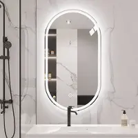 Merax LED Badkamerspiegel - 60x90cm - Ovale Verlichte Spiegel - Anti-condens Functie - Dimbaar Licht - Frameloze Smart Wandspiegel voor Moderne Badkamer