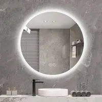 Merax LED Badkamerspiegel - Ø70cm - Ronde Verlichte Spiegel met Verwarming - Anti-condens Functie - 3 Lichtkleuren - Dimbare Make-up Spiegel - Moderne Wandspiegel