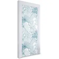 Wallfluent Deursticker - Bloemenpatroon Deurposter - 75 x 205 cm - Turkoois Deur Sticker - Moderne Deur Sticker - Bloemen en planten Deurfolie - Deursticker voor de Badkamer - Deurbehang