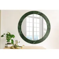 Wallfluent Bedrukte Ronde Spiegel - Ronde Spiegel Lijst Met Print Groen Marmer - 70 cm / 56 cm - Groente - Groente Ronde Spiegel Met Print - Badkamerspiegel - Gangspiegel - Eetkamer - Hal - Ronde vorm