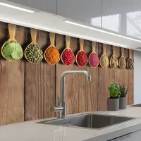 KitchenYeah Keuken achterwand 100x60 cm - Spatscherm zelfklevend Lepels - Kruiden - Hout - Muurbeschermer - Spatwand fornuis