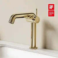 Emke Wastafelkraan - Waterbesparend Mengkraan - Incl. Aansluitingen - Lage Uitloop 15cm - Goud