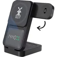 Dutch Quality 3-in-1 Draadloze oplader (15W Snellader) met digitale klok – Met 1 meter USB-C kabel – Oplaadstation – Geschikt voor smartphones, Apple Watch en AirPods en Android - zonder adapter