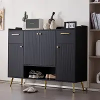 OKWISH Schoenenkast - Schoenenopberger Kast Met 2 Laden En 4 Deuren - Praktisch Schoenenrek Voor Hal Of Gang - 130x37x100 cm - Spaanplaat - Zwart