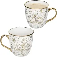 MamboCat 2-delig set jumbokopjes met gouden rand MERRY CHRISTMAS van porselein – 23105124