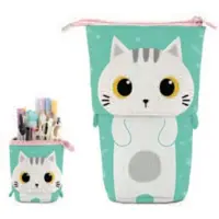 Itotal Pop-up Pecil Case WHITE CAT Witte Kat etui voor school, uitbreidbaar 13.5x6.0x19.0cm