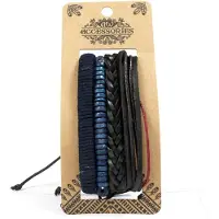Ancient Wisdom Heren Armband Set – Moody & Blue - Imitatieleer - Kralen - Zwart - Blauw