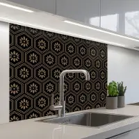KitchenYeah Keuken achterwand 100x80 cm - Spatscherm zelfklevend Bloemen - Goud - Hexagon - Muurbeschermer - Spatwand fornuis