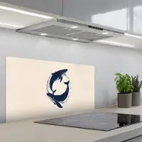 KitchenYeah Spatscherm 90x45 cm - Zelfklevende achterwand Walvissen - Spetters - Cirkel - Donkerblauw - Keuken muurbeschermer - Spatwand fornuis
