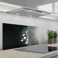 KitchenYeah Spatscherm 80x40 cm - Zelfklevende achterwand Vogel - Japandi - Groen - Keuken muurbeschermer - Spatwand fornuis
