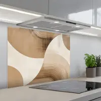 KitchenYeah Spatscherm 90x70 cm - Zelfklevende achterwand Retro - Geometrische lagen - Aardetinten - Keuken muurbeschermer - Spatwand fornuis