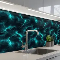 KitchenYeah Keuken achterwand 200x80 cm - Spatscherm zelfklevend Turquoise - Bliksem - Wolken - Muurbeschermer - Spatwand fornuis