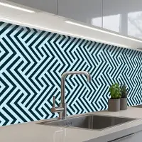 KitchenYeah Keuken achterwand 150x60 cm - Spatscherm zelfklevend Patroon - Blauw - Lijnen - Zigzag - Muurbeschermer - Spatwand fornuis