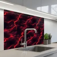 KitchenYeah Keuken achterwand 100x80 cm - Spatscherm zelfklevend Rood - Onweer - Bliksem - Wolken - Muurbeschermer - Spatwand fornuis