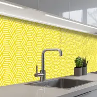 KitchenYeah Keuken achterwand 300x80 cm - Spatscherm zelfklevend Geel - Patroon - Geometrisch - Muurbeschermer - Spatwand fornuis