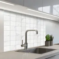 KitchenYeah Keuken achterwand 100x80 cm - Spatscherm zelfklevend Marmer - Patroon - Aders - Wit - Muurbeschermer - Spatwand fornuis