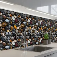 KitchenYeah Keuken achterwand 400x80 cm - Spatscherm zelfklevend Geel - Kiezels - Glad - Muurbeschermer - Spatwand fornuis