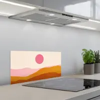 KitchenYeah Spatscherm 60x30 cm - Zelfklevende achterwand Zon - Heuvels - Abstract - Roze - Keuken muurbeschermer - Spatwand fornuis